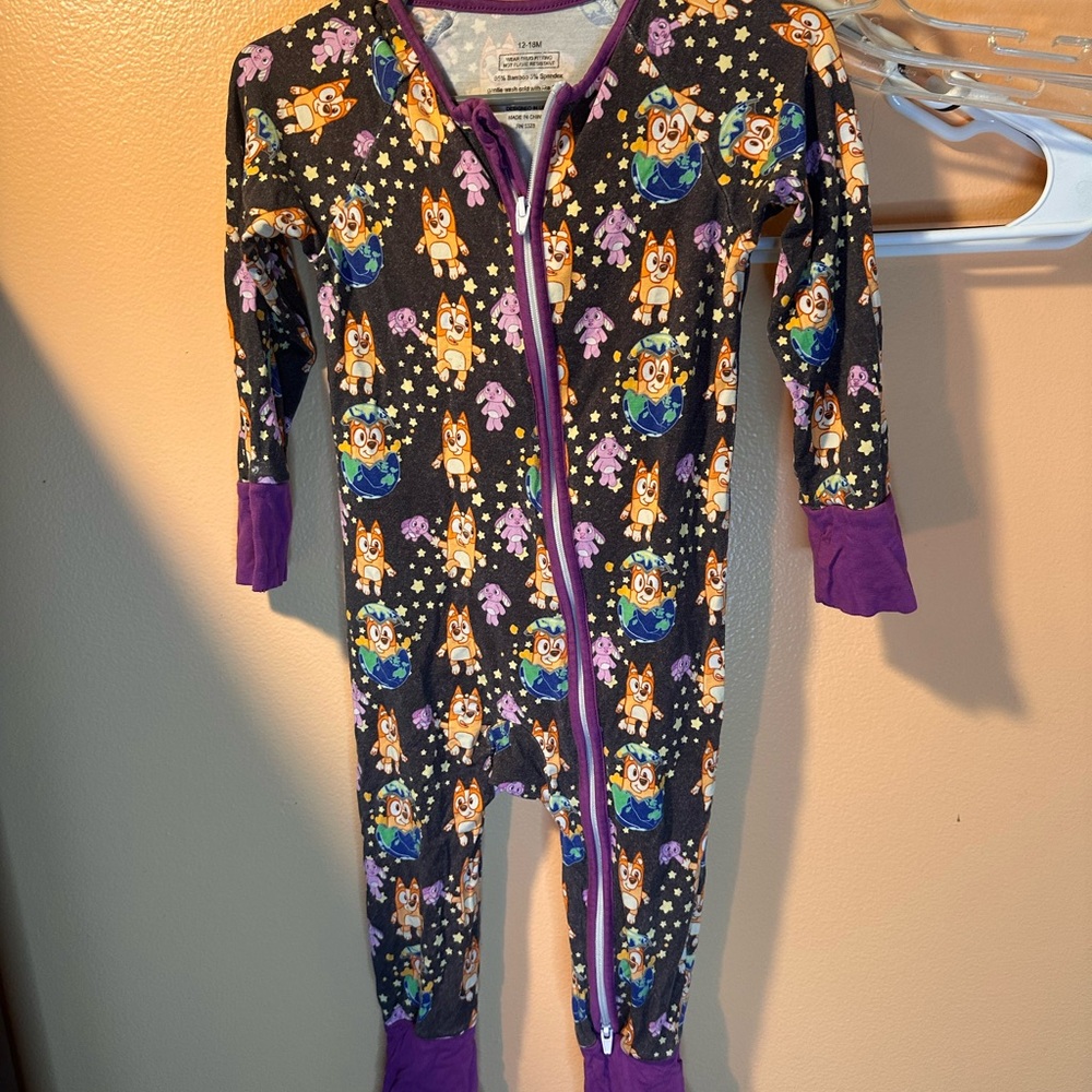Bamboo Kids Purple and Black One Piece Zippy Pajamas